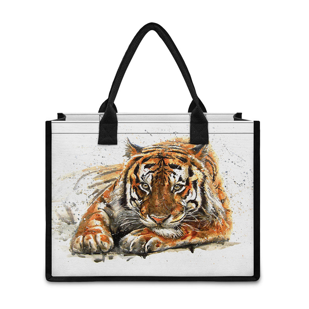 Watercolor Tiger Print Canvas Tote Bag