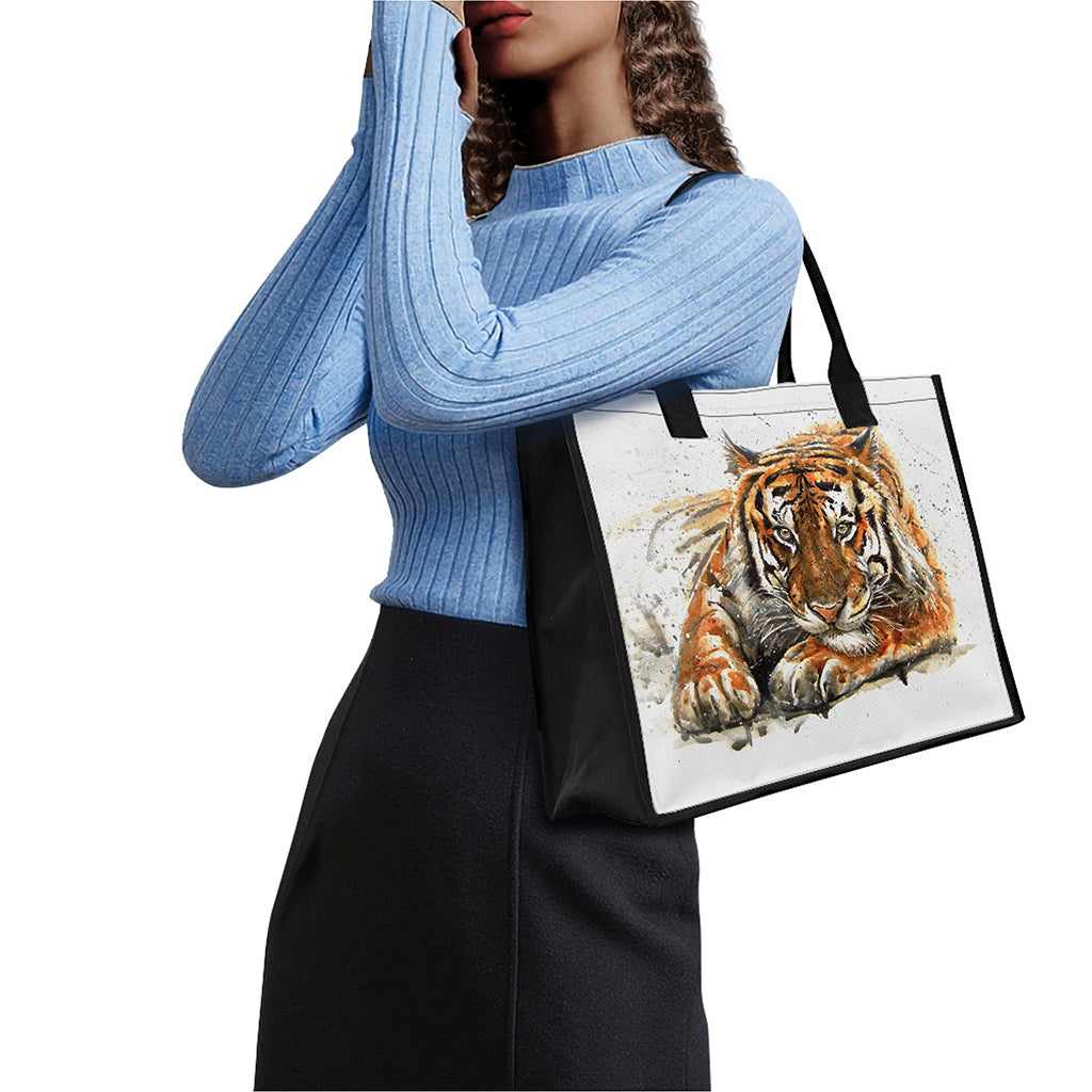 Watercolor Tiger Print Canvas Tote Bag