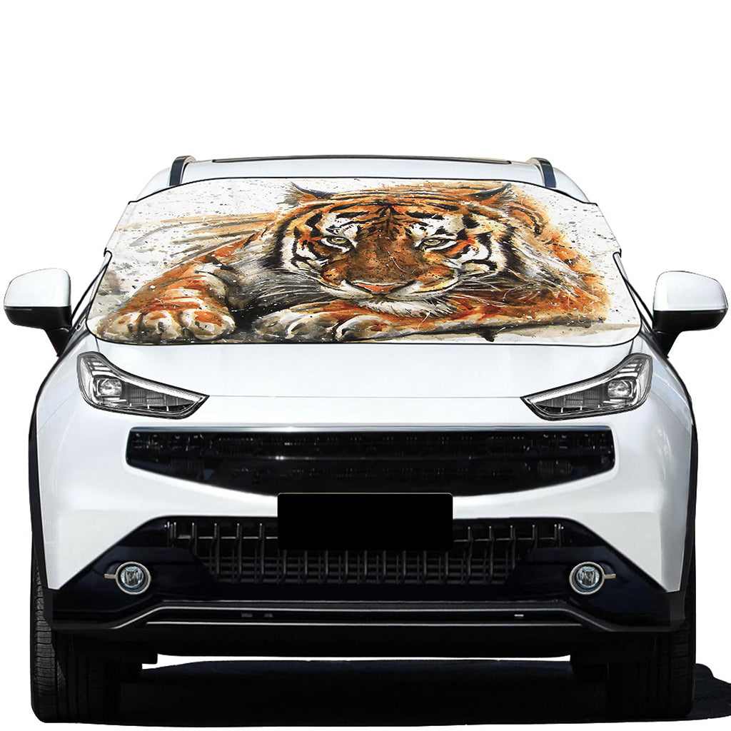 Watercolor Tiger Print Car Windshield Snow Cover