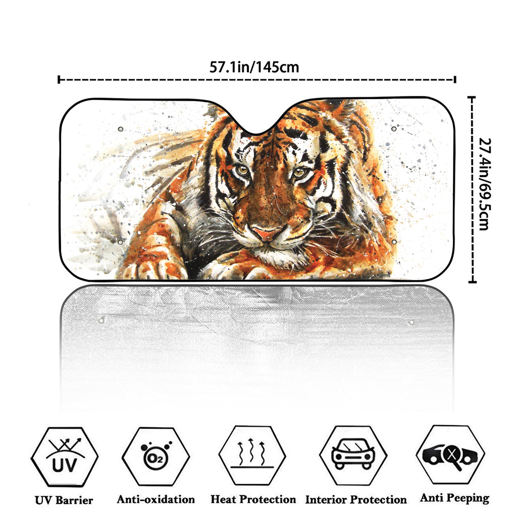 Watercolor Tiger Print Car Windshield Sun Shade
