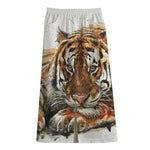 Watercolor Tiger Print Cotton Front Slit Maxi Skirt