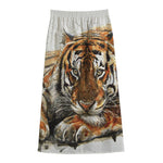 Watercolor Tiger Print Cotton Front Slit Maxi Skirt