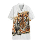 Watercolor Tiger Print Cotton Hawaiian Shirt