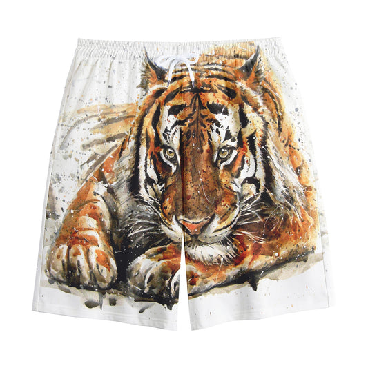 Watercolor Tiger Print Cotton Shorts