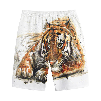 Watercolor Tiger Print Cotton Shorts