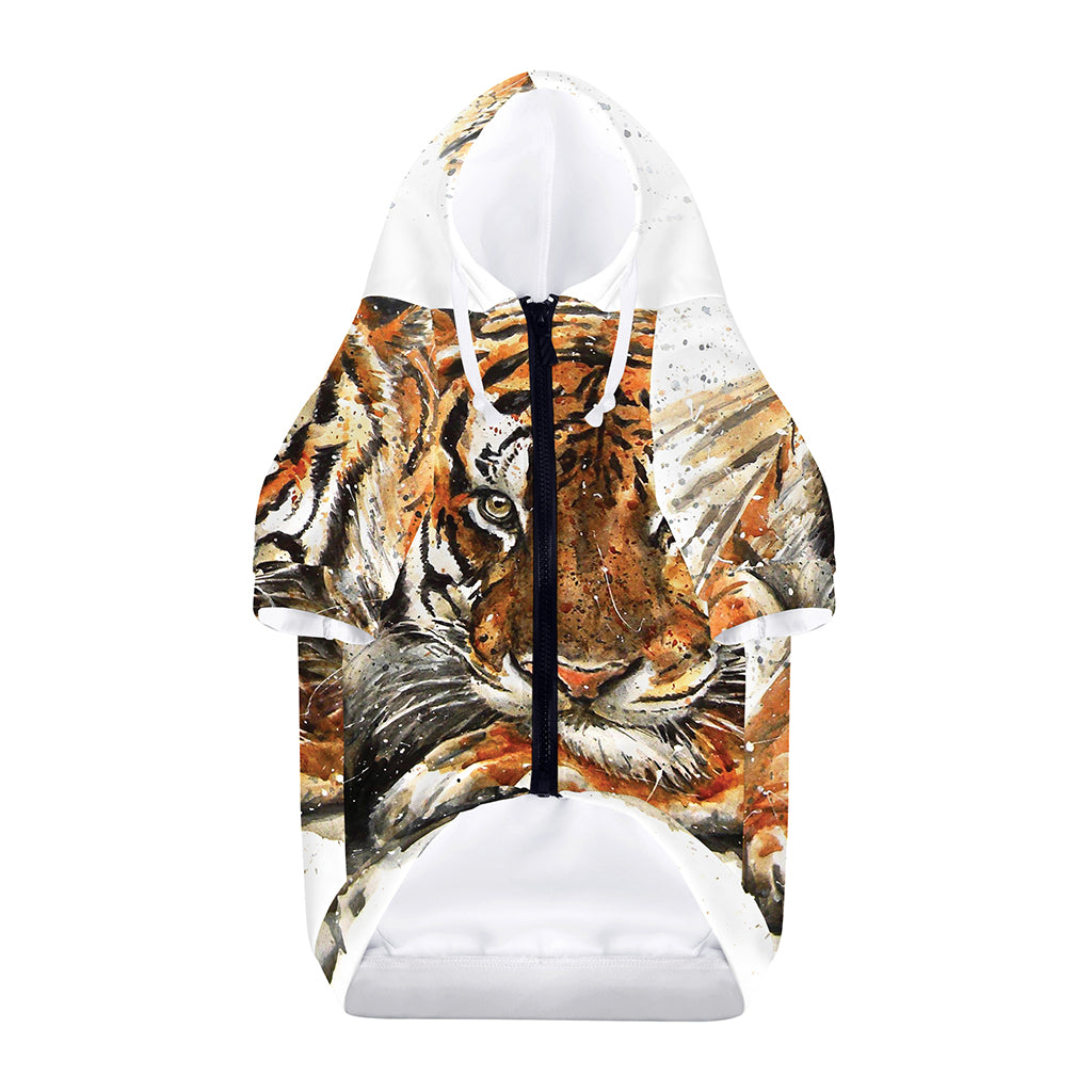 Watercolor Tiger Print Dog Zip Up Hoodie