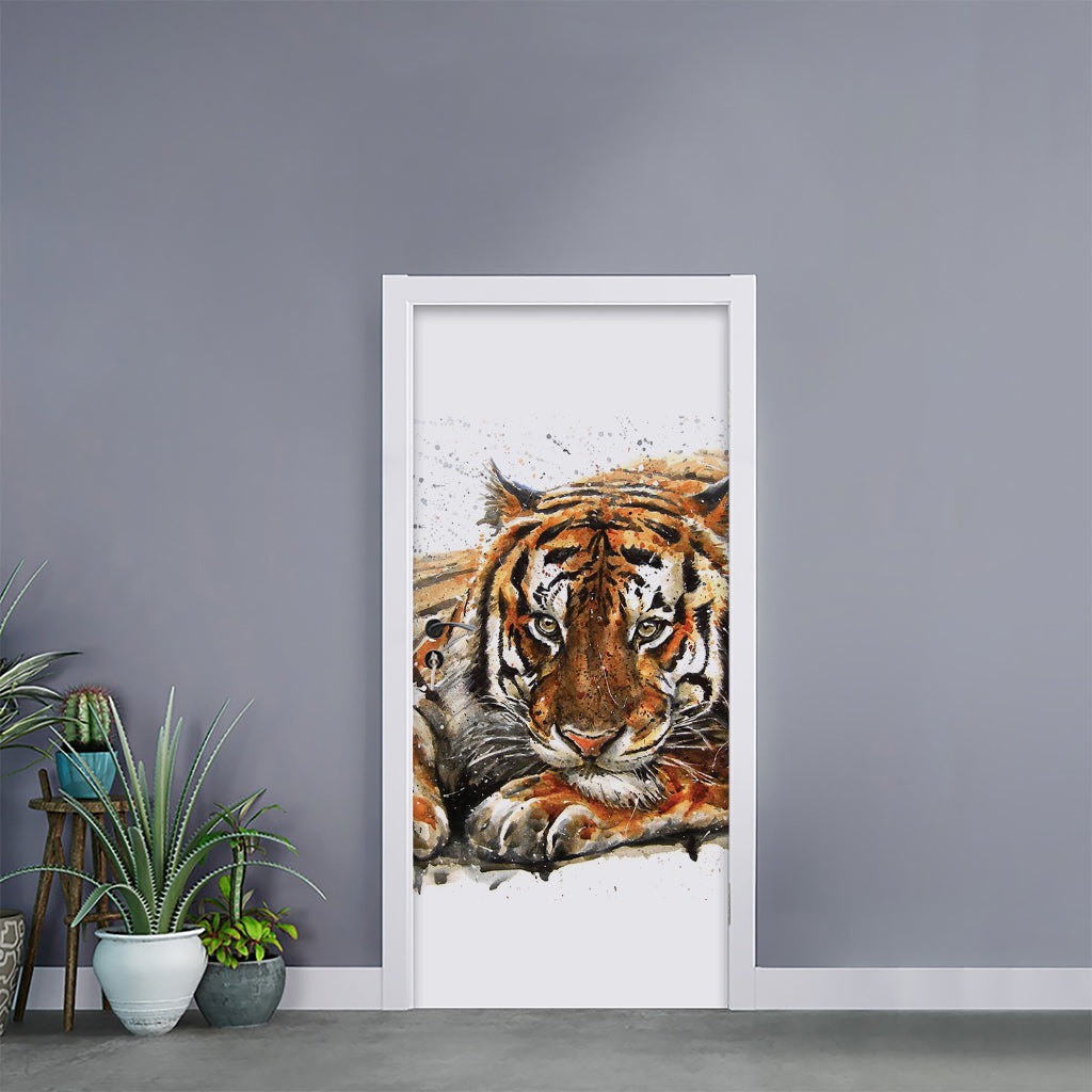 Watercolor Tiger Print Door Sticker
