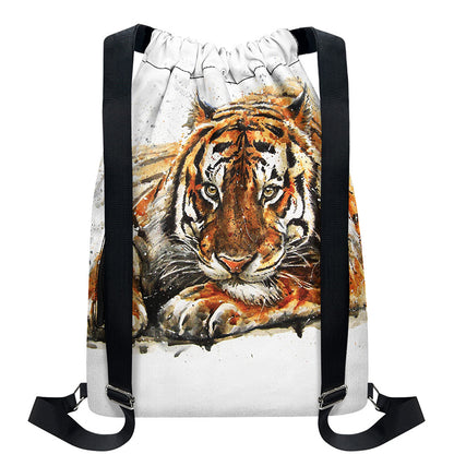 Watercolor Tiger Print Drawstring Backpack