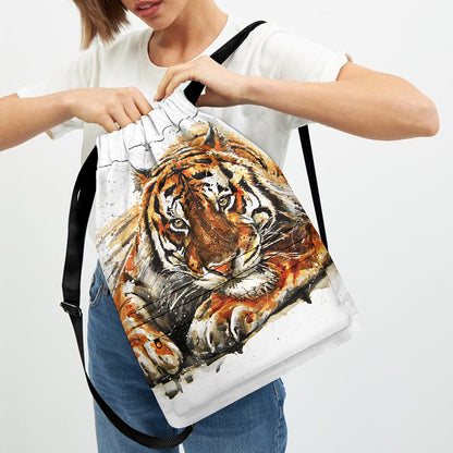 Watercolor Tiger Print Drawstring Backpack