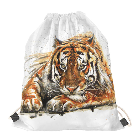 Watercolor Tiger Print Drawstring Bag