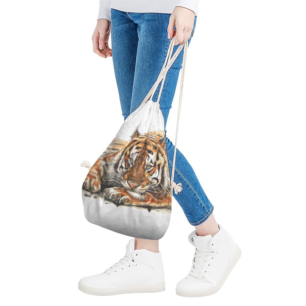 Watercolor Tiger Print Drawstring Bag
