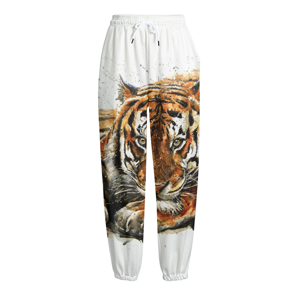 Watercolor Tiger Print Fleece Lined Knit Pants