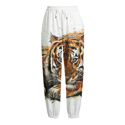 Watercolor Tiger Print Fleece Lined Knit Pants