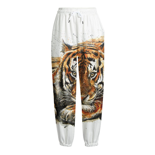 Watercolor Tiger Print Fleece Lined Knit Pants