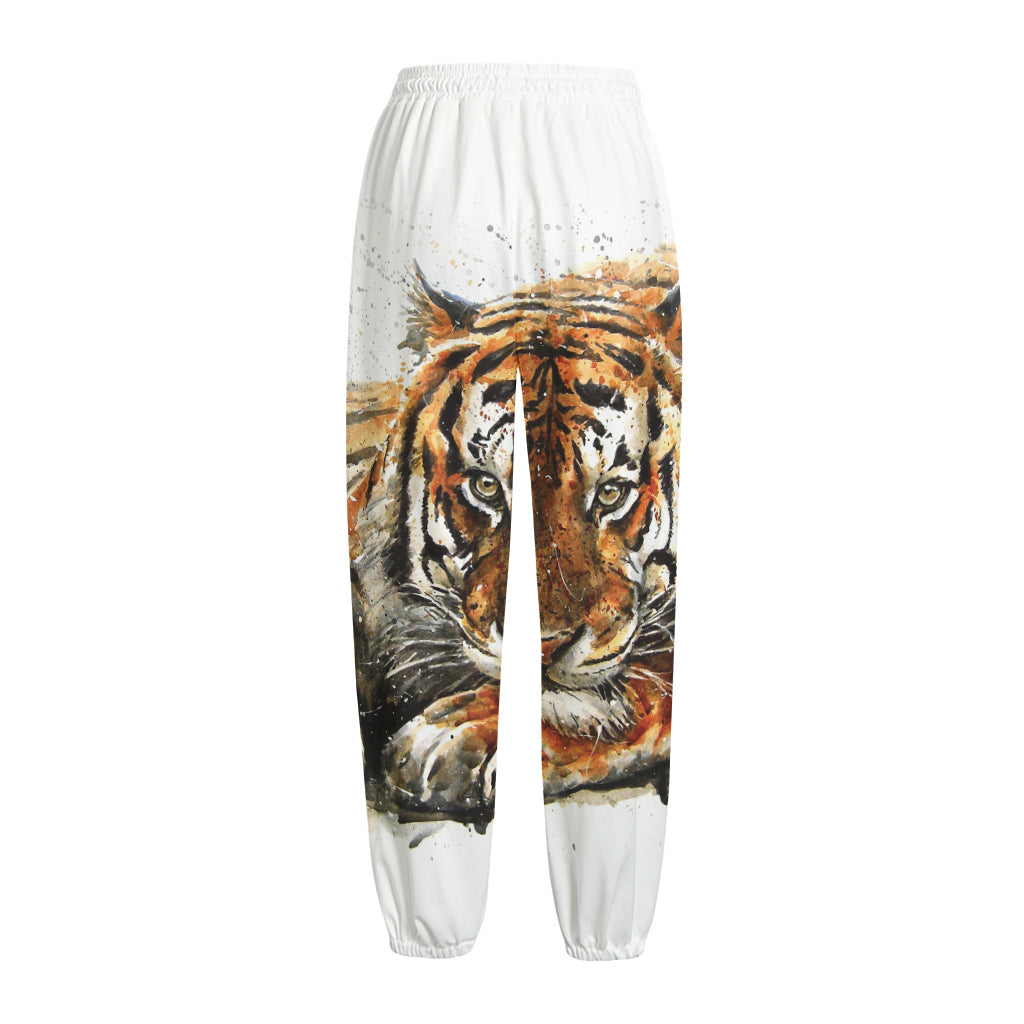 Watercolor Tiger Print Fleece Lined Knit Pants