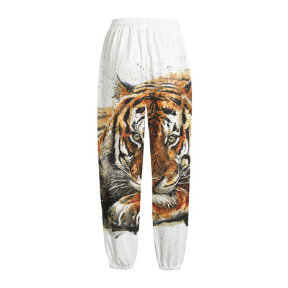 Watercolor Tiger Print Fleece Lined Knit Pants