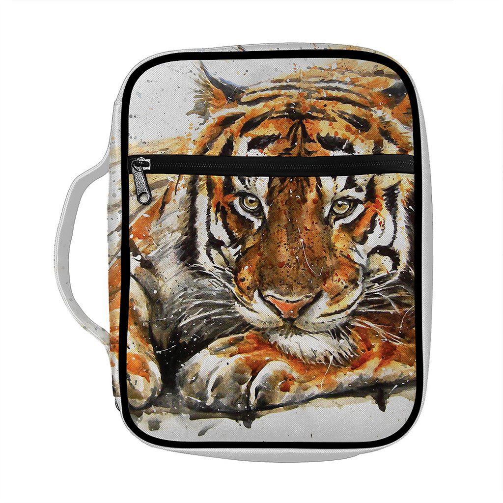 Watercolor Tiger Print Front Pocket Bible Bag