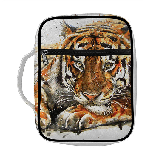 Watercolor Tiger Print Front Pocket Bible Bag