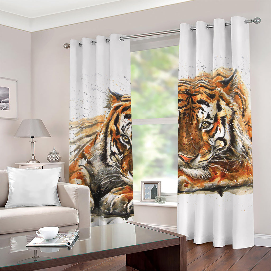 Watercolor Tiger Print Grommet Curtains