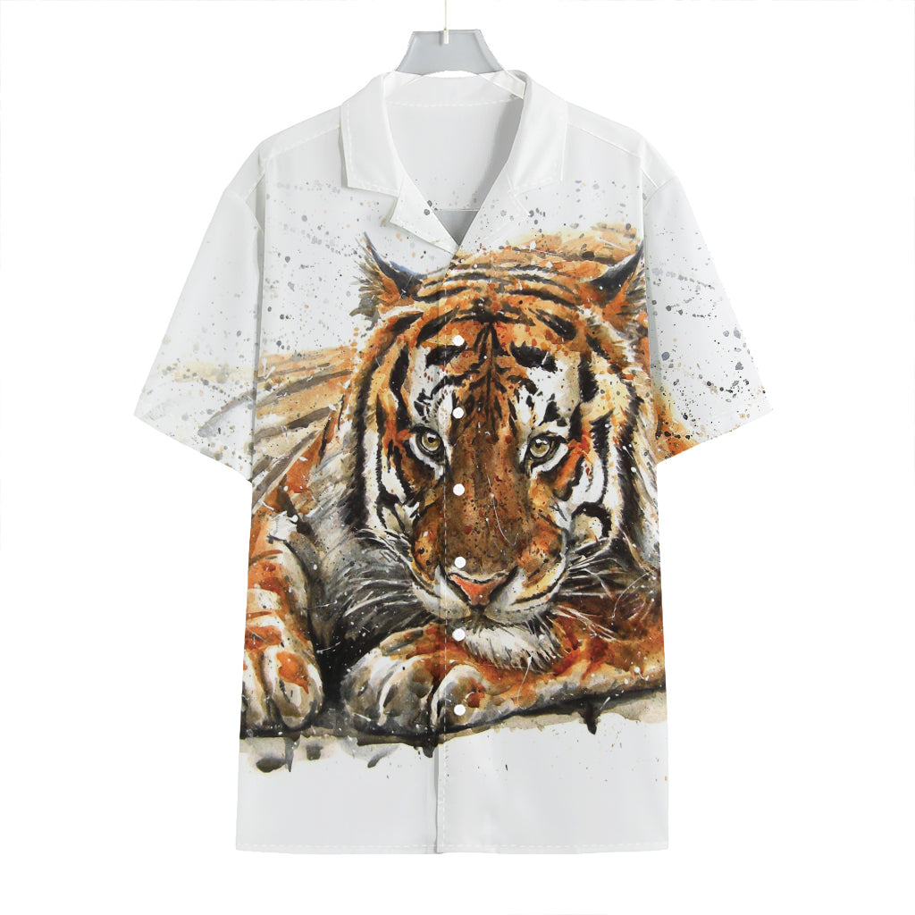 Watercolor Tiger Print Hawaiian Shirt