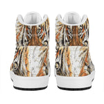 Watercolor Tiger Print High Top Leather Sneakers