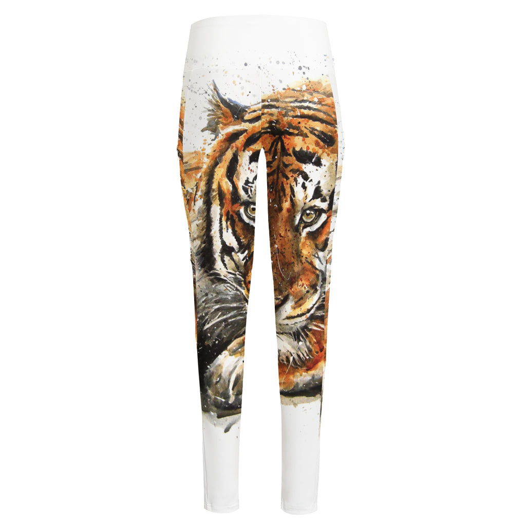 Watercolor Tiger Print High-Waisted Pocket Leggings