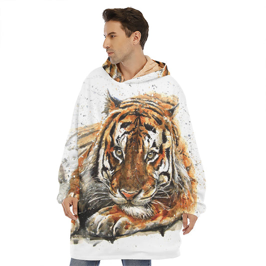Watercolor Tiger Print Hoodie Blanket