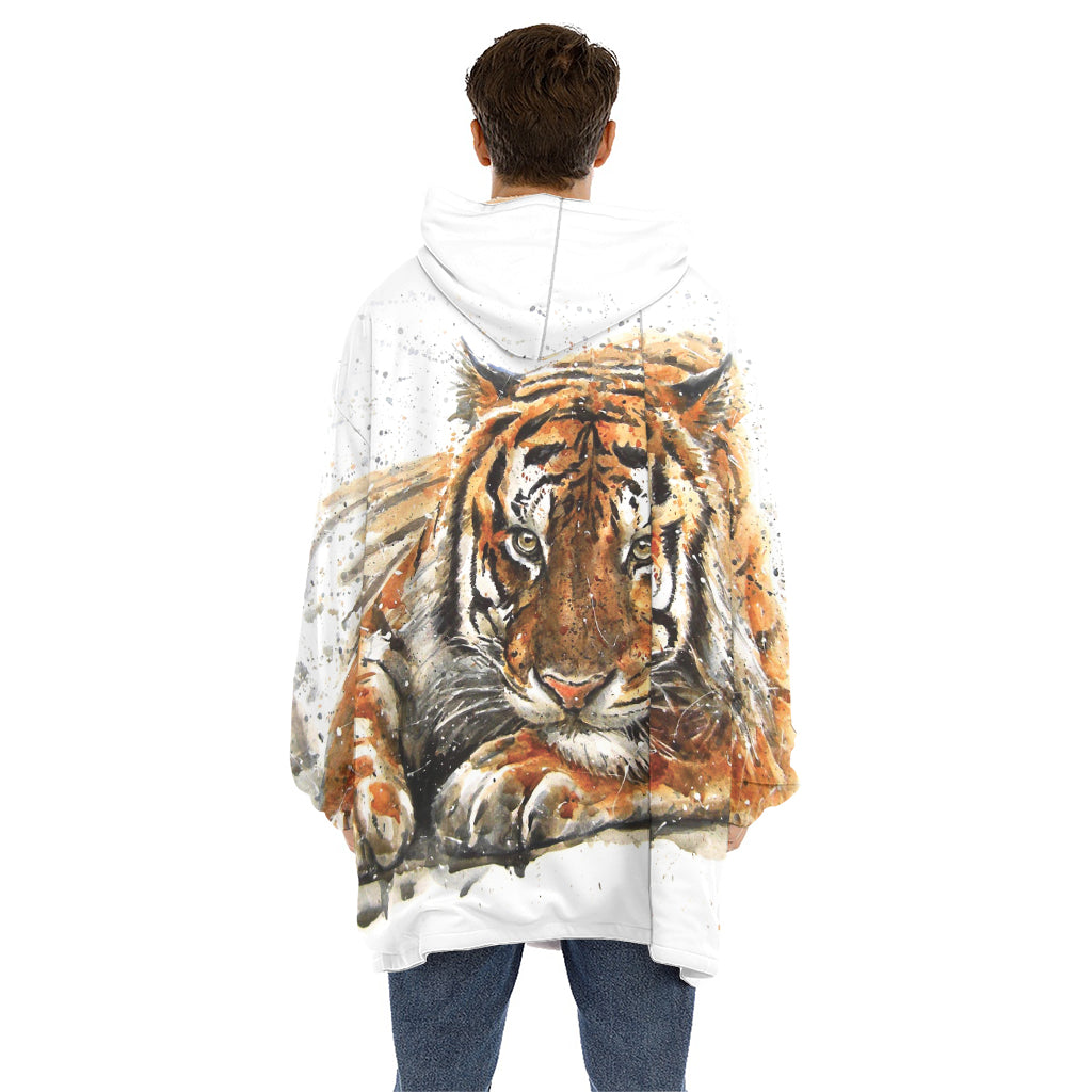 Watercolor Tiger Print Hoodie Blanket