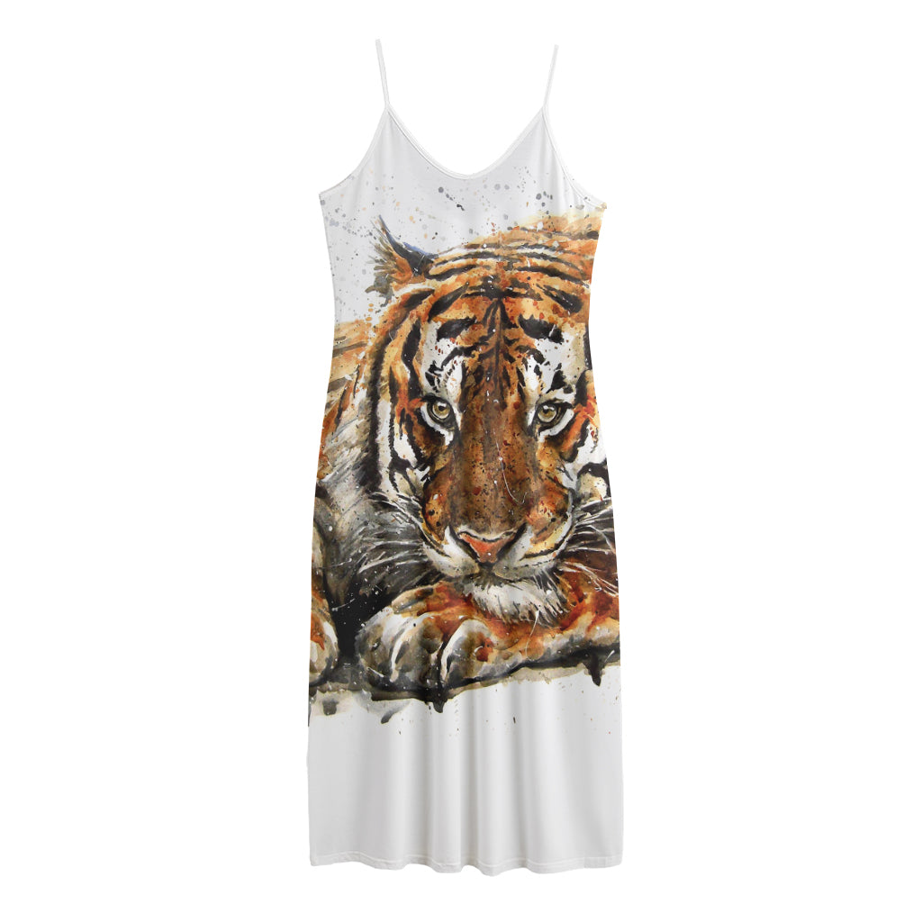 Watercolor Tiger Print Jersey Midi Cami Dress