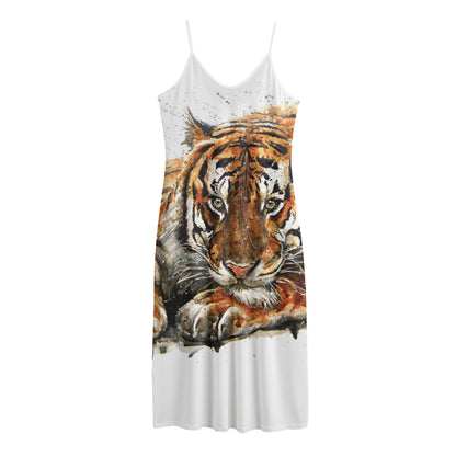 Watercolor Tiger Print Jersey Midi Cami Dress