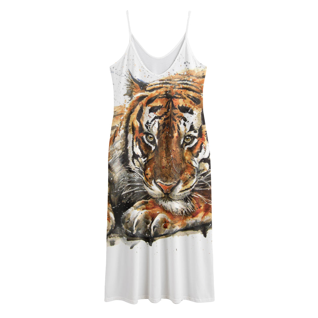 Watercolor Tiger Print Jersey Midi Cami Dress