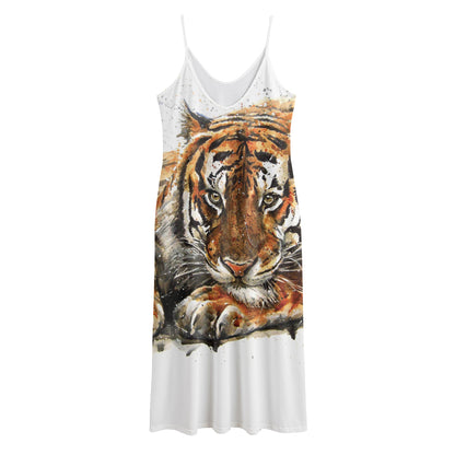 Watercolor Tiger Print Jersey Midi Cami Dress