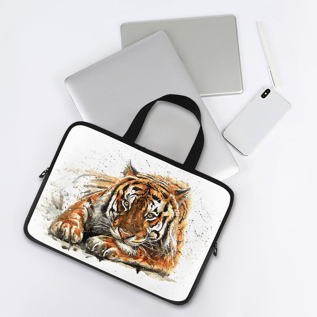 Watercolor Tiger Print Laptop Sleeve With Handle