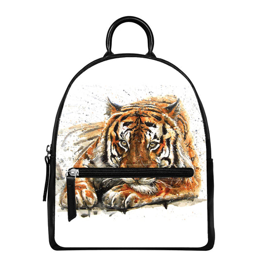 Watercolor Tiger Print Leather Backpack
