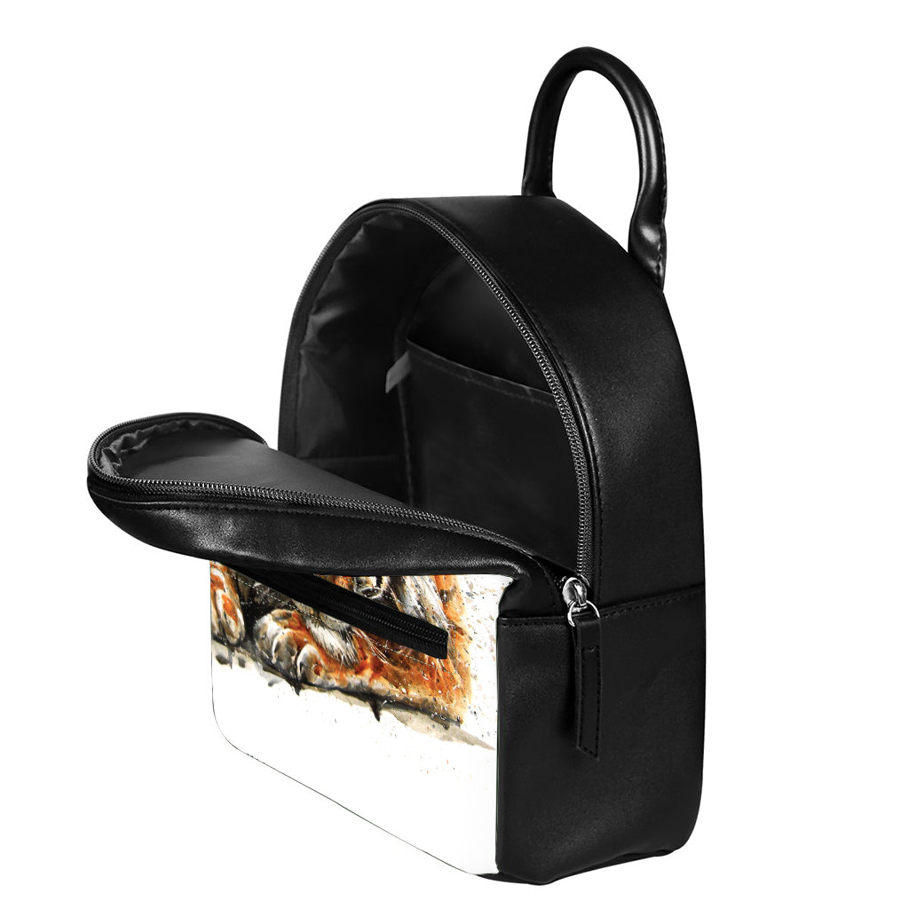 Watercolor Tiger Print Leather Backpack