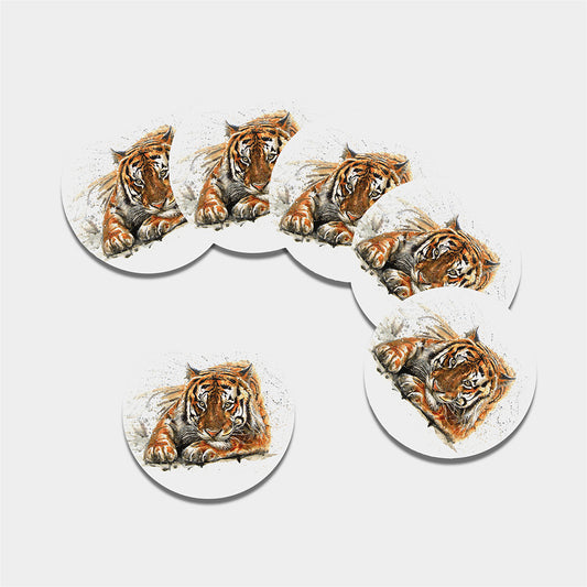 Watercolor Tiger Print Leather Coaster Set