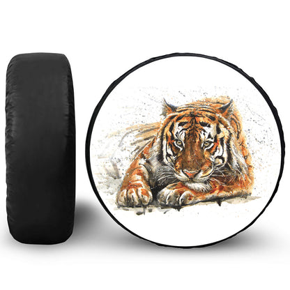 Watercolor Tiger Print Leather Spare Tire Cover