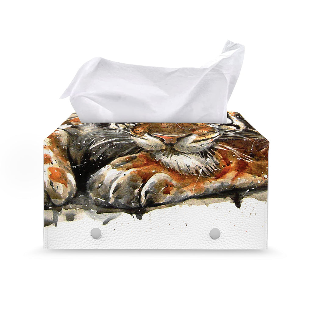 Watercolor Tiger Print Leather Tissue Box Cover