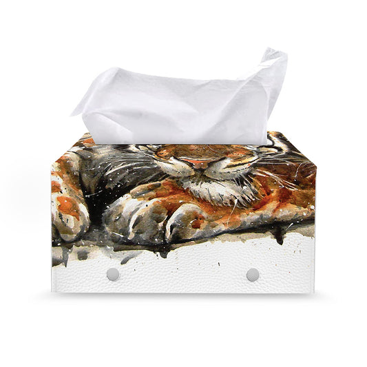 Watercolor Tiger Print Leather Tissue Box Cover