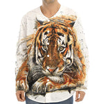 Watercolor Tiger Print Long Sleeve Baseball Jersey