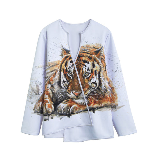 Watercolor Tiger Print Long Sleeve Short Coat