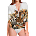 Watercolor Tiger Print Long Sleeve Swimsuit