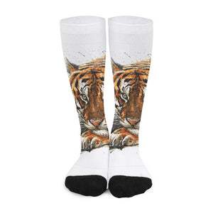 Watercolor Tiger Print Long Socks