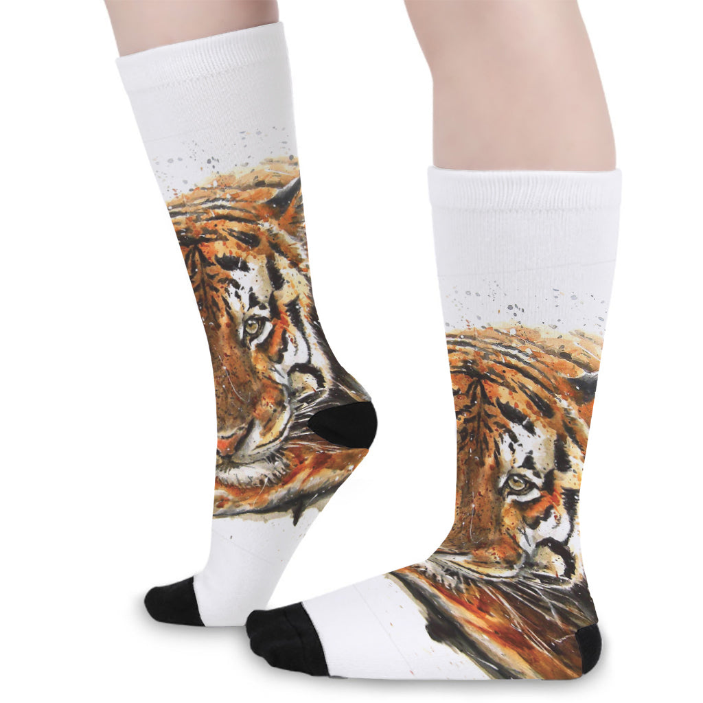 Watercolor Tiger Print Long Socks