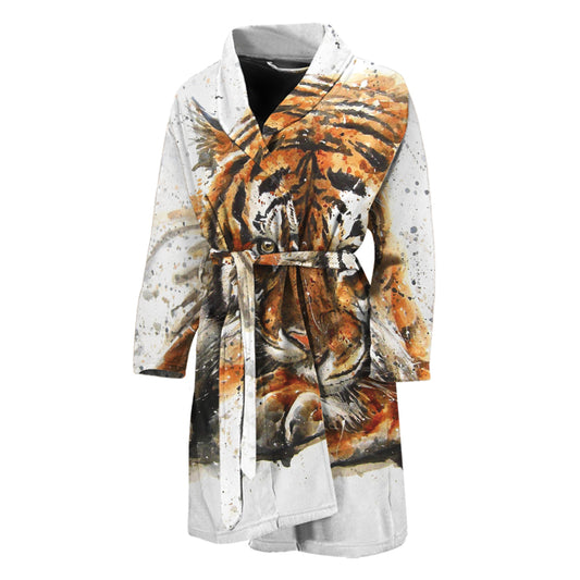 Watercolor Tiger Print Men's Bathrobe