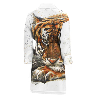 Watercolor Tiger Print Men's Bathrobe