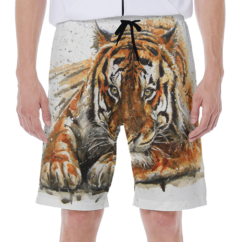 Watercolor Tiger Print Men's Beach Shorts