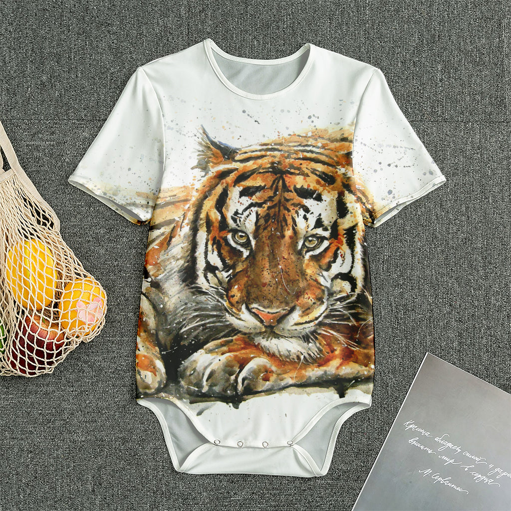 Watercolor Tiger Print Men's Bodysuit