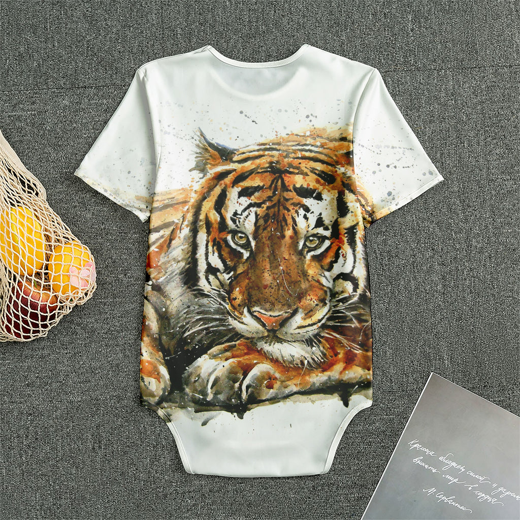 Watercolor Tiger Print Men's Bodysuit