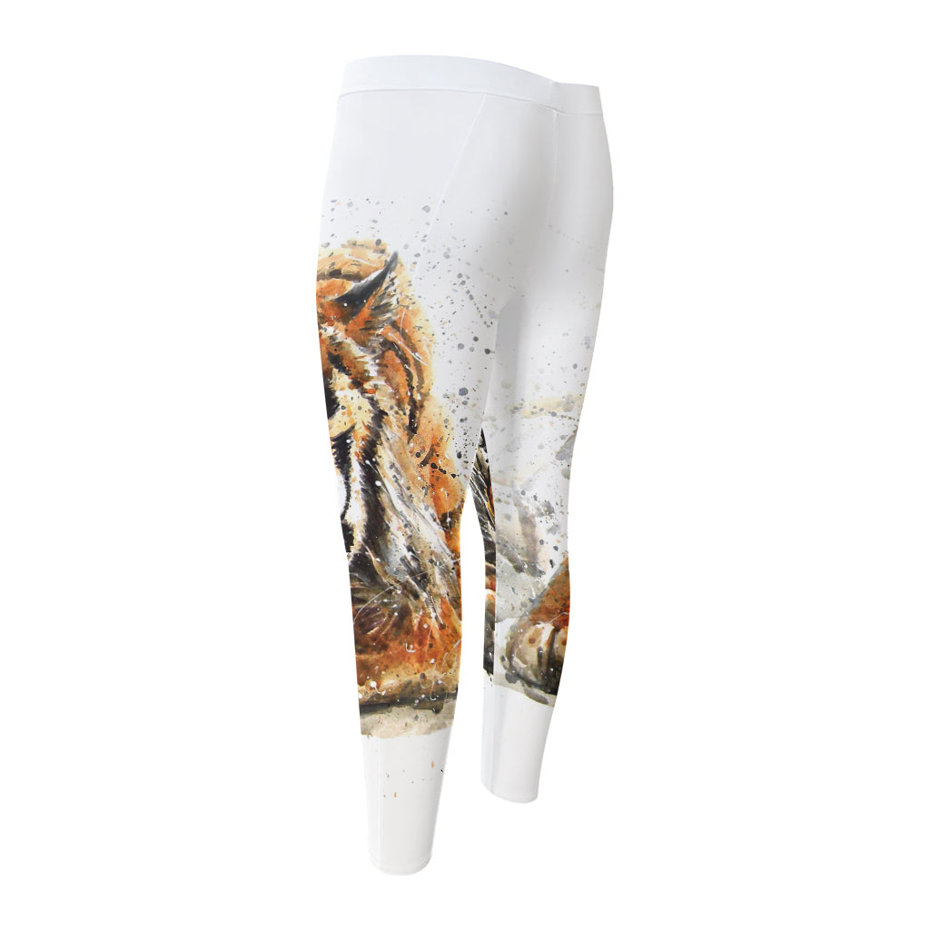 Watercolor Tiger Print Men's Compression Pants